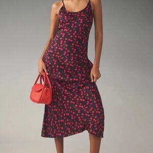 Anthropologie Conditions Apply Elva Slip Maxi Dress Cherry Red Black Size Large